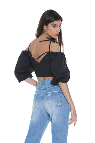Blusa TAMAMI corta manica a 3/4 palloncino scollo cuore con spalline più arricci