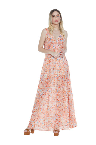 Abito RUMIKO lungo con spalline doppio scollo v con arric.schiena fant.fiori
