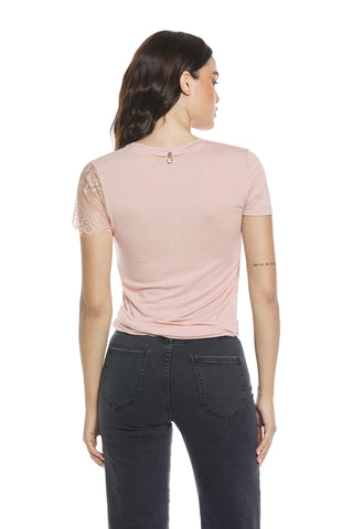 T-shirt ERCOLES mezza manica con pizzo con stampa più pieghe fianco