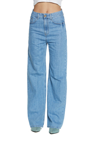 Panta GISELLE_2 vita media 5tasche  loose fit denim blu