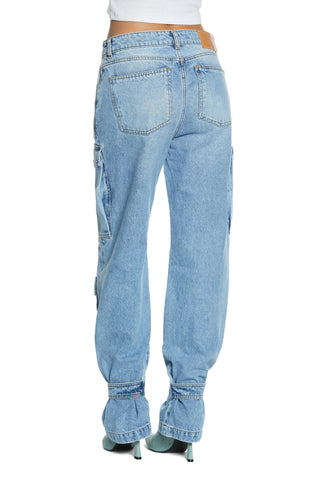 Panta PATTY_2 vita alta con tasconi più laccio fdo cargo fit denim blu