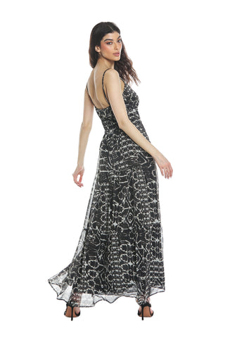 Abito BETHANY lungo con spalline più inserto perline coulisse  fantasia etnica
