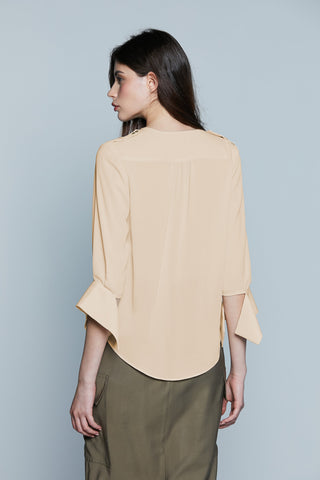 Blusa HARBARD_A M.3/4 con Polso Aperto Scollo Incrocio più Tasche più Alamari