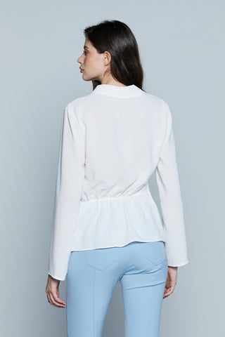 Blusa RIVAS M/L Sc.Incrocio con Pieghe più Bottone più Elastico Vita Asimmetrica