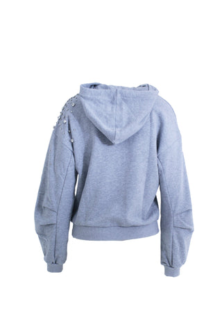 Felpa JOLIE maniche lunghe con arricciatura più cappuccio con coulisse più applicazioni pietre più tasca marsupio