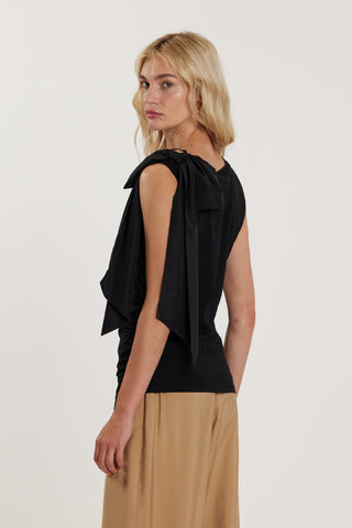 T-Shirt AIMEE smanicata con fiocco sulla spalla più arricciatura sul fondo