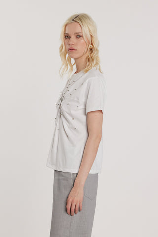 T-Shirt ARDANT maniche corte con nodo sul seno più applicazioni pietre
