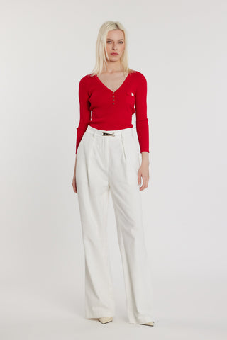 Maglia DENEUVE maniche tre quarti scollo a V con bottoncini più taschino costina