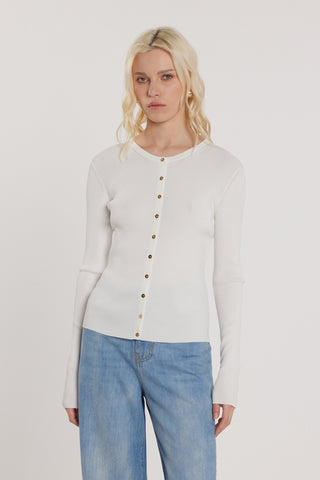 Cardigan SEMILY maniche lunghe girocollo con bottoncini costina