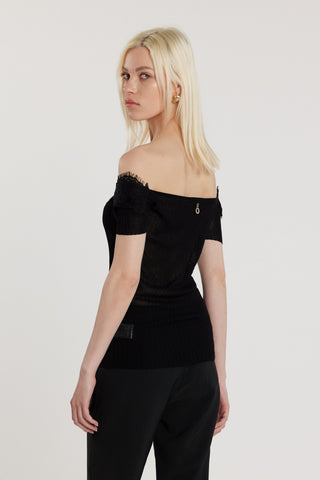 Maglia HAIFI maniche corte scollo barca con inserti pizzo costina