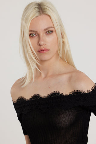 Maglia HAIFI maniche corte scollo barca con inserti pizzo costina