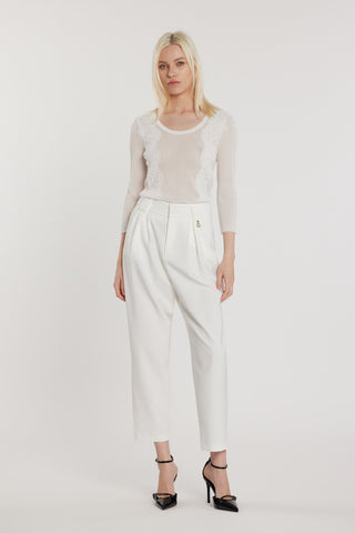 Maglia NOVAC maniche tre quarti scollo alla madonna con inserti pizzo costina