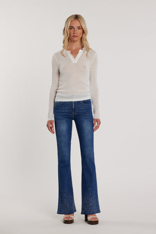 Maglia LOLA maniche lunghe polo con strass costina