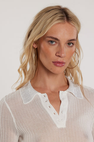 Maglia LOLA maniche lunghe polo con strass costina