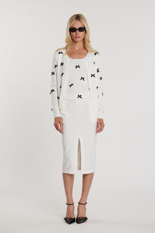 Cardigan RYDER maniche lunghe girocollo con bottoncini più fiocchi più strass