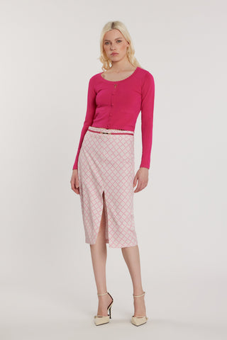 Maglia ADELE maniche lunghe scollo alla madonna con finta apertura più bottoni più applicazioni logo e fiocco