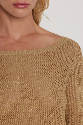 Maglia MARTINES maniche lunghe scollo barca più V rete effetto piquet più lurex