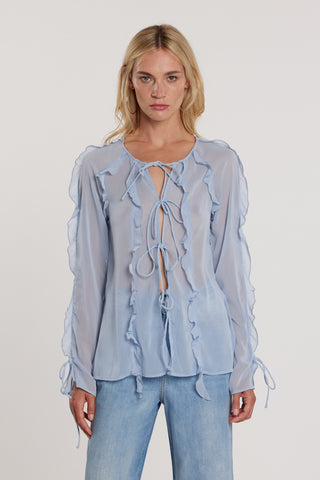 Blusa DIAMY maniche lunghe con rouches più laccetti