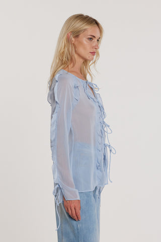 Blusa DIAMY maniche lunghe con rouches più laccetti