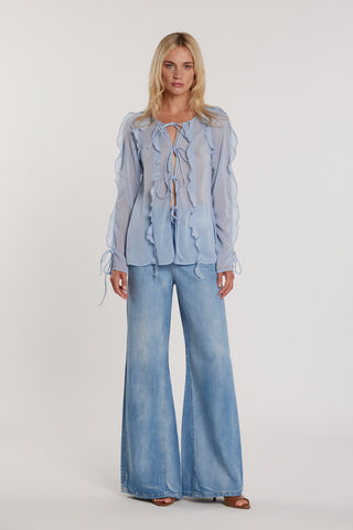 Blusa DIAMY maniche lunghe con rouches più laccetti