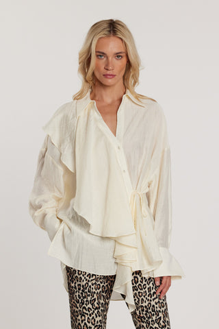 Blusa HALLE lunga maniche lunghe con incrocio più laccetto sul fianco più gale over