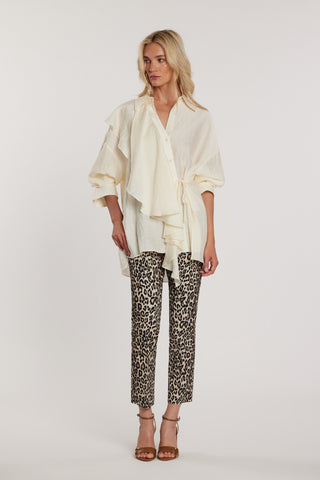 Blusa HALLE lunga maniche lunghe con incrocio più laccetto sul fianco più gale over