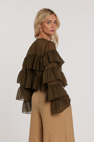 Blusa VYCTORIA maniche lunghe con balze più laccetti