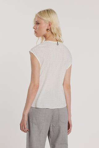 Blusa LAVOLPE maniche corte aletta scollo a V con strass all over