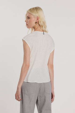 Blusa LAVOLPE maniche corte aletta scollo a V con strass all over