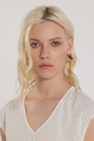 Blusa LAVOLPE maniche corte aletta scollo a V con strass all over