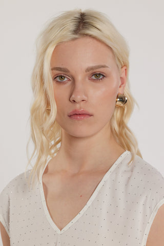 Blusa LAVOLPE maniche corte aletta scollo a V con strass all over