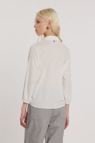 Camicia YOUNG maniche tre quarti con arriccio e rouches più strass all over