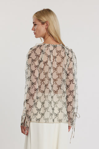 Blusa DIAMY_FIO maniche lunghe con rouches più laccetti fantasia fiocchi