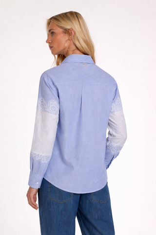 Camicia CHARLIZE maniche lunghe con inserti pizzo maniche più corpo righe