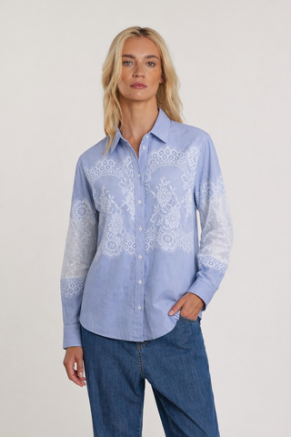 Camicia CHARLIZE maniche lunghe con inserti pizzo maniche più corpo righe