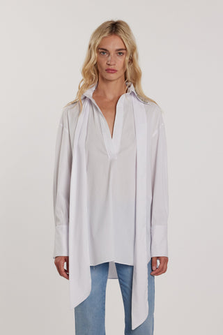 Camicia BLANCAS lunga maniche lunghe con risvolto al collo con applicazioni gioiello più fusciacca