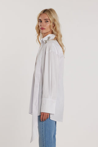 Camicia BLANCAS lunga maniche lunghe con risvolto al collo con applicazioni gioiello più fusciacca