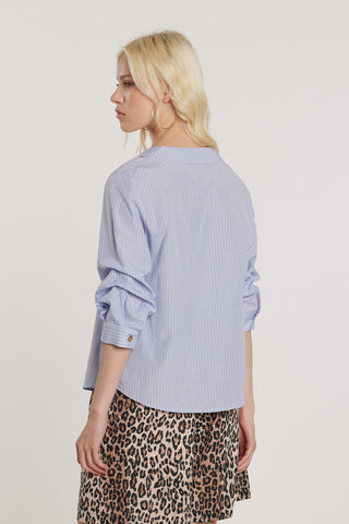 Blusa CLERYS maniche tre quarti effetto arricciato scollo incrocio con risvolto righe