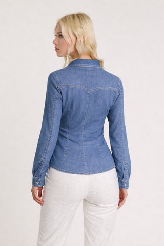 Camicia EVA_20_SNZ maniche lunghe con tasche più patte slim fit denim blu