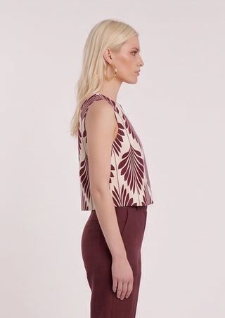 Blusa MADAME_A  senza maniche fantasia foglie