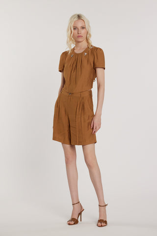 Blusa DEMARTY corta maniche corte con applicazioni gioiello più pieghe più oblò sulla schiena più coulisse