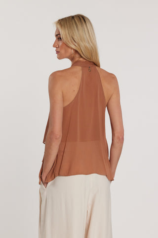 Camicia MARYONN smanicata collo coreano con gale più bordi sfrangiati