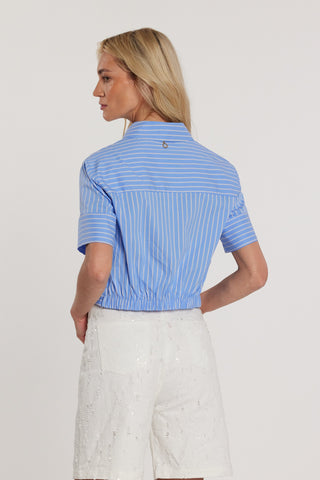 Blusa BUTTERFLY corta maniche corte con elastico più nodo sul fondo righe