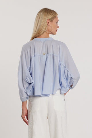 Camicia BALDWIN corta maniche tre quarti pipistrello con pieghe più collo coreano