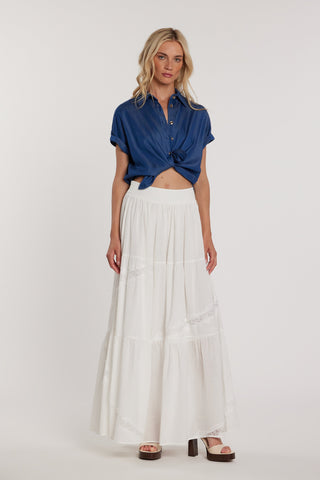 Camicia CRIS maniche lunghe con risvolto asimmetrica denim