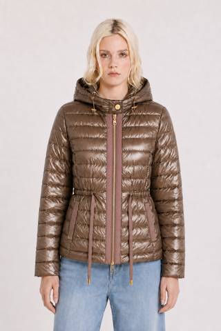 Piumino KIDMAN maniche lunghe con zip più inserti gros grain più cappuccio con coulisse più cintura impuntura stretta
