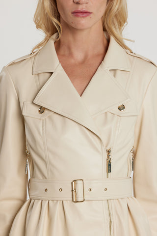 Giubbino TAYLOR maniche lunghe chiodo con zip più cintura più balza sul fondo ecopelle