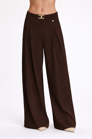 Pantalone ROJER vita alta palazzo con cintura più passante logo più pieghe