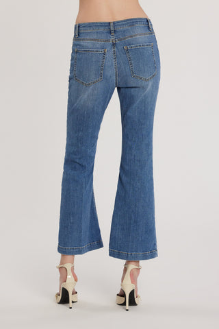 Pantalone PALENCIA_CROP vita alta con passanti a punta più dettagli bottoni denim
