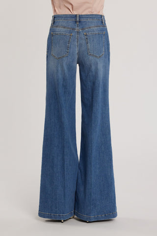 Pantalone PALENCIA_B vita alta palazzo con passanti a punta più dettagli bottoni denim